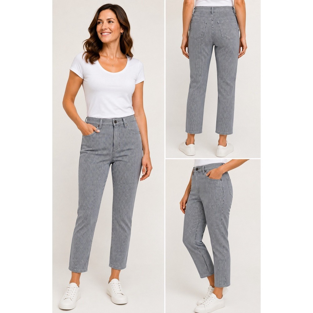 Style & Co Women's Size 4 Pinstripe Straight Leg Ankle Pants Stretch Navy White